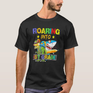 Roaring Into 1st Grade Dinosaur Shark Back To Scho T-Shirt