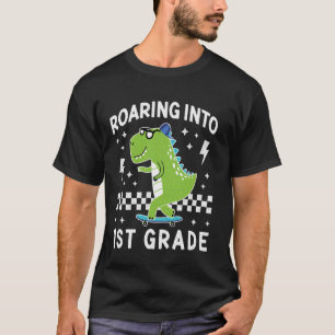 Roaring Into 1st Grade Dinosaur Skateboard Back to T-Shirt