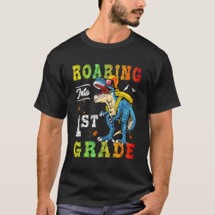 Roaring Into 1st Grade Dinosaur Teacher Pre K Back T-Shirt