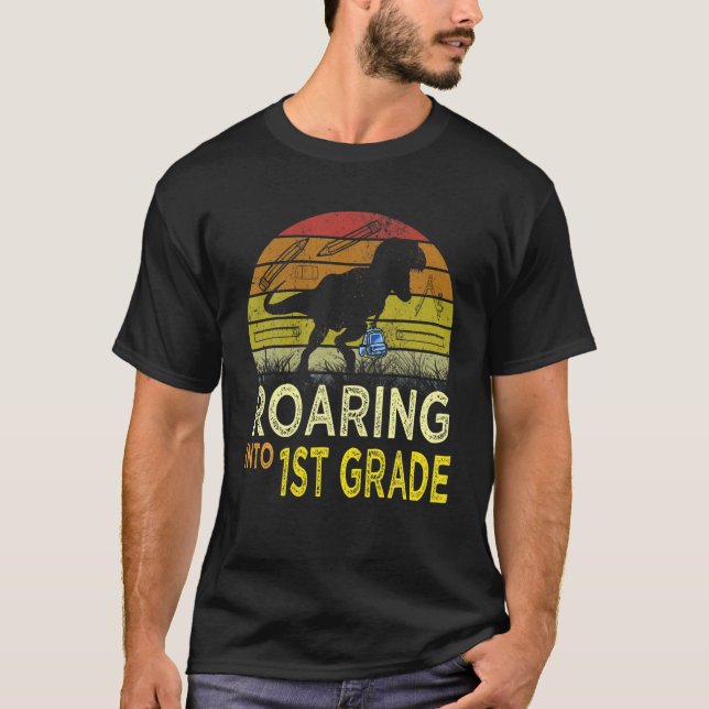 Roaring Into 1St Grade Funny Dinosaur Back To Scho T-Shirt (Front)