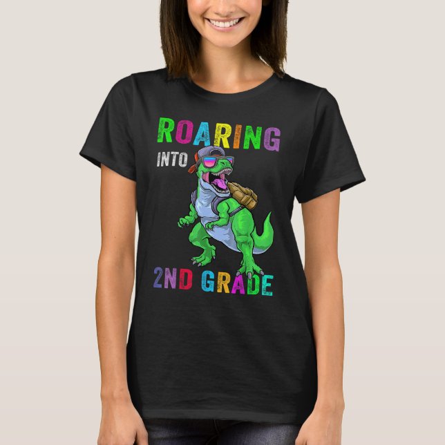 Roaring Into 2nd Grade Dinosaur 1st Day Back To Sc T-Shirt (Front)