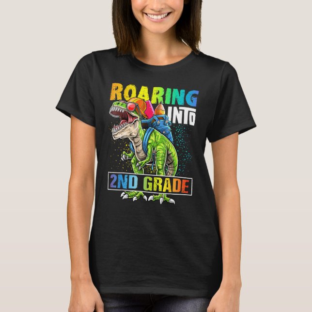 Roaring Into 2nd Grade Dinosaur Backpack Back To S T-Shirt (Front)
