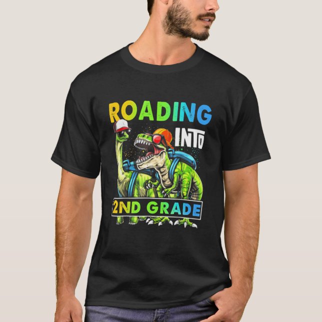 Roaring Into 2Nd Grade Dinosaur Backpack Back To S T-Shirt (Front)