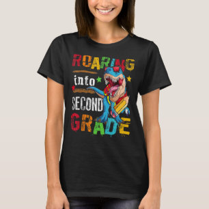 Roaring Into 2nd Grade Dinosaur Boys Kids Back To T-Shirt
