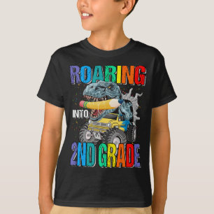Roaring Into 2nd Grade Monster Truck Dinosaur Boys T-Shirt