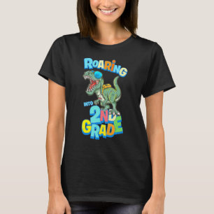 Roaring Into 2nd Grade Rex Dinosaur Back To School T-Shirt