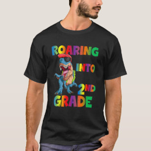 Roaring Into 2nd Grade Rex Dinosaur Funny Back To T-Shirt