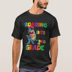 Roaring Into 2Nd Grade T Rex Dinosaur Funny Back T T-Shirt