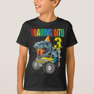 Roaring Into 3rd Birthday Monster Truck Dinosaur T-Shirt