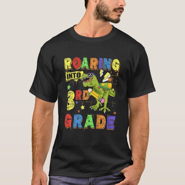 Roaring Into 3Rd Grade Dinosaur Backpack Back To S T-Shirt (Front)