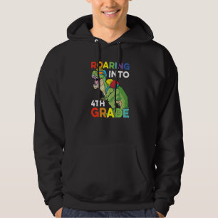 Roaring Into 4th Grade Back To School Dinosaur Kid Hoodie