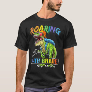 Roaring Into 4th Grade Dinosaur Backpack Back To S T-Shirt