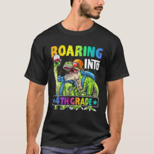 Roaring Into 4Th Grade Dinosaur Backpack Back To S T-Shirt
