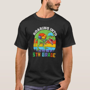 Roaring Into 5th Fifth Grade Dinosaur Back To Scho T-Shirt