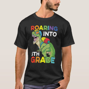 Roaring Into 5th Grade Back To School Dinosaur Kid T-Shirt