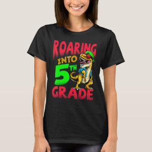 Roaring Into 5th Grade Dinosaur T-Rex Boys Kids T-Shirt