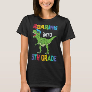 Roaring Into 5th Grade Dinosaur Vintage Boys Back T-Shirt