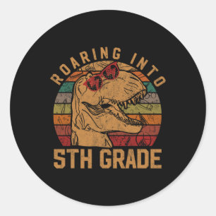 Roaring Into 5th Grade Fifth Cl Gift Byck To Schoo Classic Round Sticker