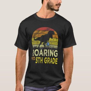 Roaring Into 5Th Grade Funny Dinosaur Back To Scho T-Shirt