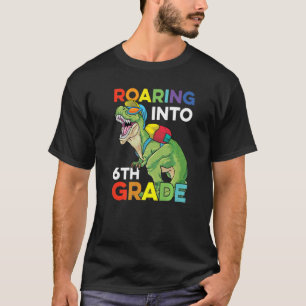 Roaring Into 6th Grade Back To School Dinosaur Kid T-Shirt