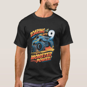 Roaring Into 9 Engine Trucks 9th Birthday Monster T-Shirt