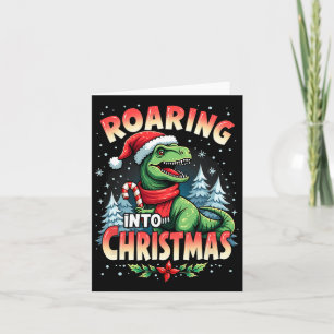 Roaring Into Christmas Kids Girls Funny Dinosaur X Card