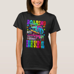 Roaring Into High School Monster Truck Dinosaur Bo T-Shirt