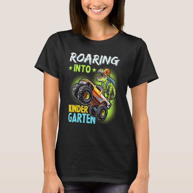 Roaring Into Kindergarten Dinosaur T Rex Back to S T-Shirt (Front)