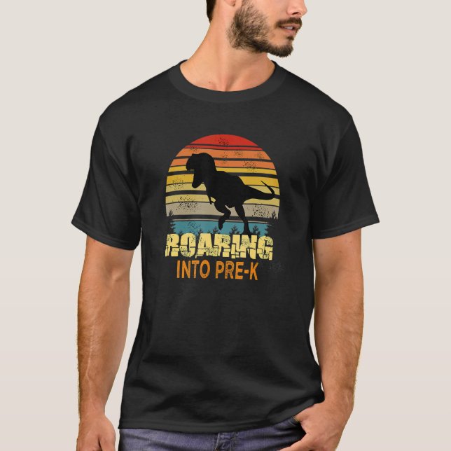 Roaring Into Pre K Dinosaur Back To School First D T-Shirt (Front)