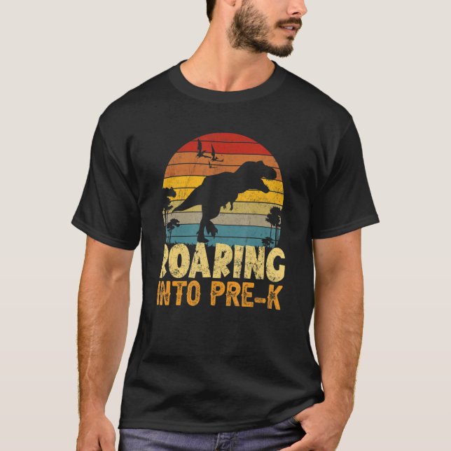 Roaring Into Pre K Dinosaur Back To School First D T-Shirt (Front)