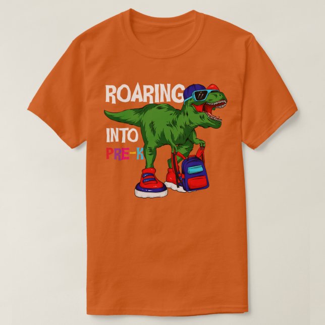 Roaring into Pre K Funny Trex Backpack graphic boy T-Shirt (Design Front)