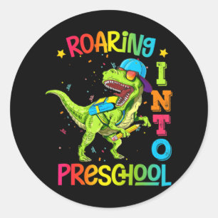 Roaring Into Preschool Dinosaur Teacher Pre K Back Classic Round Sticker