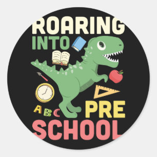 Roaring Into Preschool Dinosaur Teacher Pre K Back Classic Round Sticker