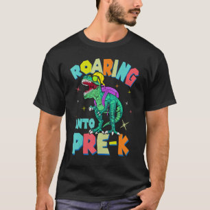 Roaring Into Preschool Dinosaur Teacher Pre K Back T-Shirt