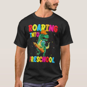 Roaring Into Preschool Dinosaur Teacher Pre K Back T-Shirt