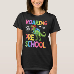Roaring Into Preschool Dinosaur Teacher Pre K Back T-Shirt