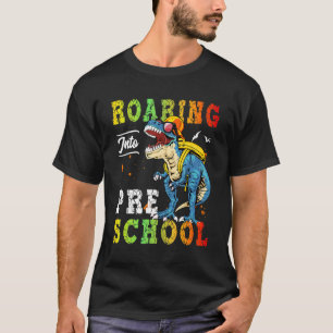 Roaring Into Preschool Dinosaur Teacher Pre K Back T-Shirt