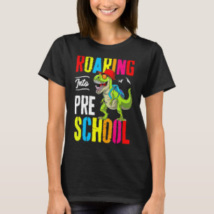 Roaring Into Preschool Dinosaur Teacher Pre K Back T-Shirt