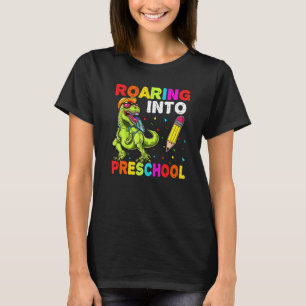 Roaring Into Preschool Dinosaur Teacher Pre K Back T-Shirt