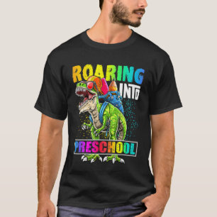 Roaring Into Preschool Dinosaur Teacher Pre K Back T-Shirt
