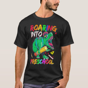 Roaring Into Preschool Dinosaur Teacher Pre K Back T-Shirt