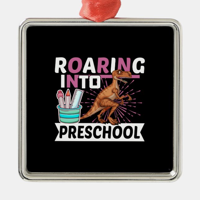 Roaring Into Preschool Metal Tree Decoration (Front)