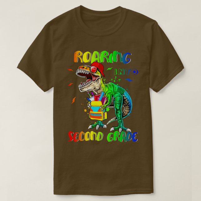 Roaring Into Second Grade Back to School 2nd Class T-Shirt (Design Front)