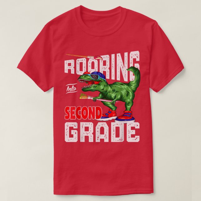 Roaring Into Second Grade Back To School Dinosaur  T-Shirt (Design Front)