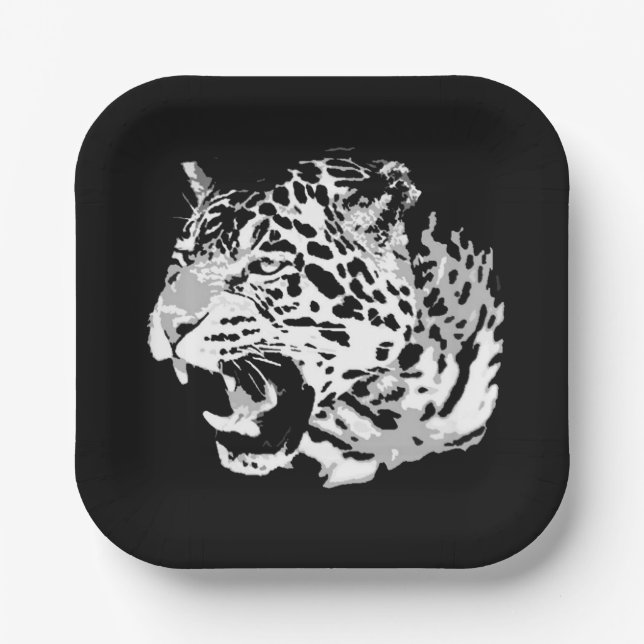 Roaring Jaguar Pop Art Paper Plate (Front)