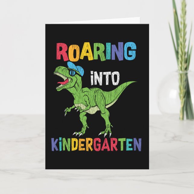 Roaring Kindergarten Back School T rex Dinosaur Card (Front)