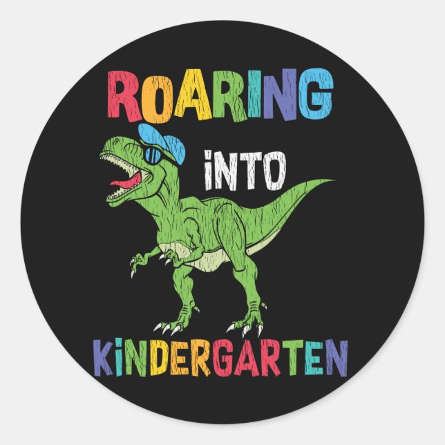 Roaring Kindergarten Back School T rex Dinosaur Classic Round Sticker (Front)