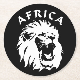 Roaring Lion Face Africa Round Paper Coaster