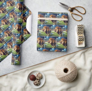 Roaring Lion In Football Stadium Wrapping Paper