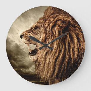 Roaring Lion: Majestic Vintage Art. Large Clock